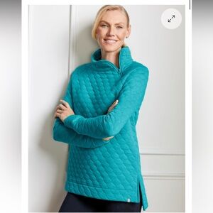T by Talbots Womens Asymmetrical Zip Quilted Pullover Size M Blue Sweatshirt